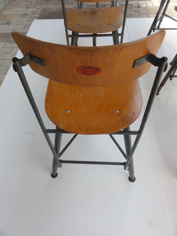 Unique set of 6 Swiss machinist chairs K. Mischke Sohn Zurich 3