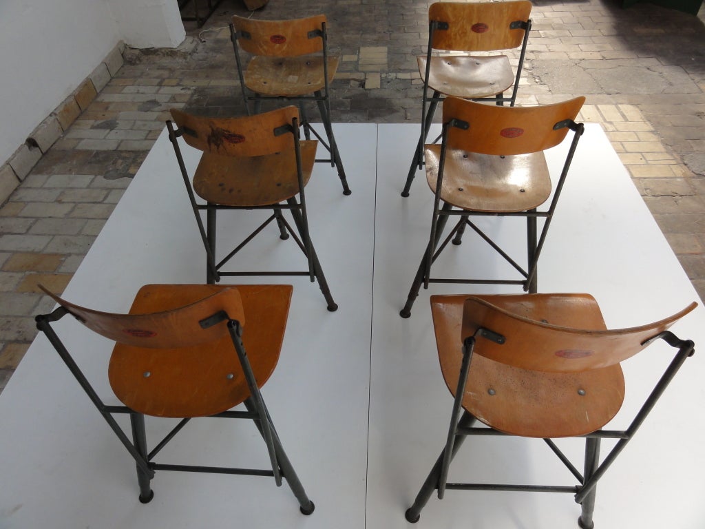 Unique set of 6 Swiss machinist chairs K. Mischke Sohn Zurich 4