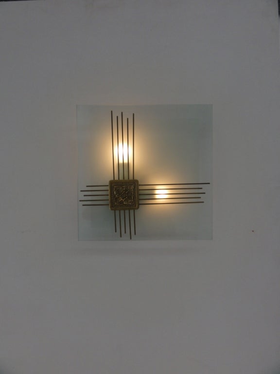 Angelo Brotto light sculpture in murano glass with bronze relief 4
