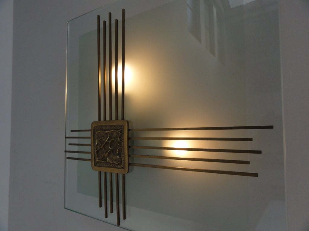 Angelo Brotto light sculpture in murano glass with bronze relief 2