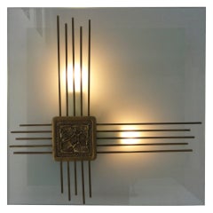 Angelo Brotto light sculpture in murano glass with bronze relief 6