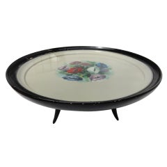 Poppy flower still life painted Italian round coffeetable 1950's