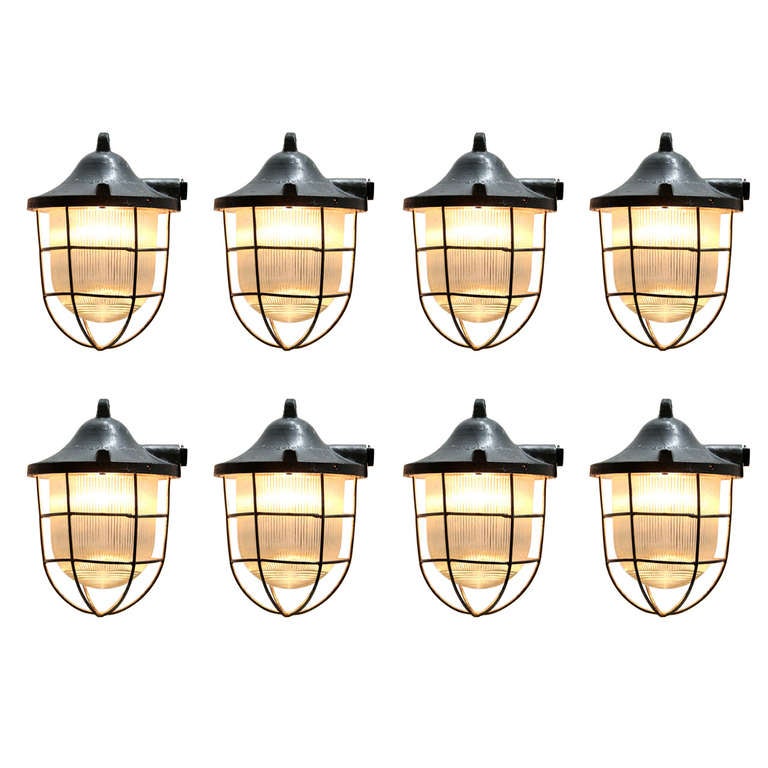 Rabka Holophane (8 Pieces) Vintage Industrial Hanging Lamp (8x) at
