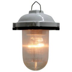 Vintage Ostrowo (2 in stock) | White porcelain industrial lamps.