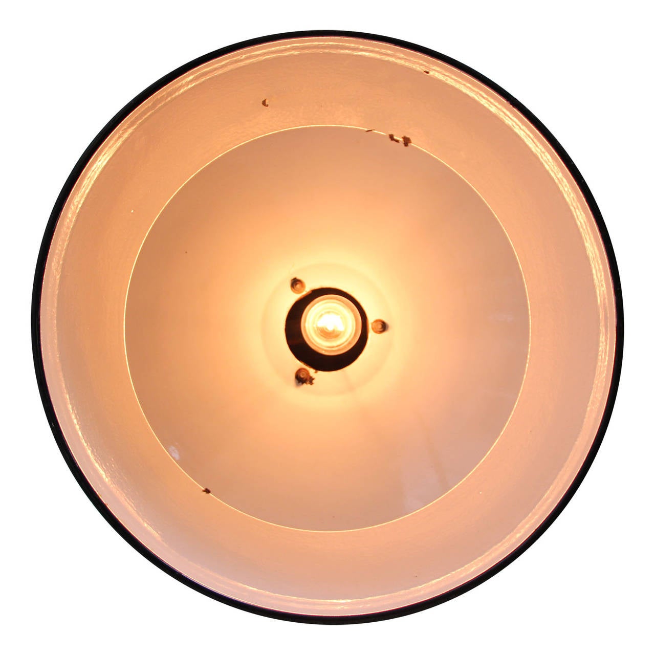 Large French Black Enamel Metal Top Vintage Industrial Pendant Lamp
