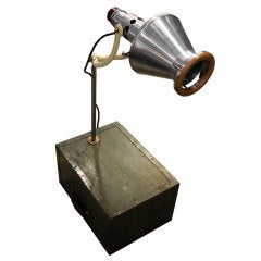 Vintage Solar | military lamp on wooden box (5x)