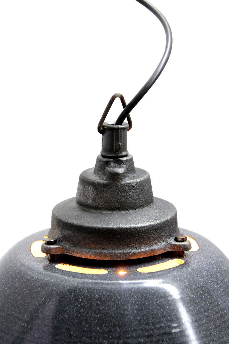 Dutch Dark gray Enamel Cast Iron Vintage Industrial Pendant lamps (129x)