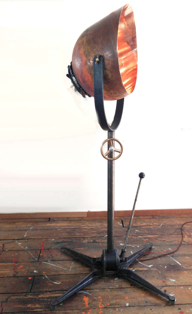 Dutch Unique Industrial Copper Lamp made from Industrial Parts on Cast Iron Stative