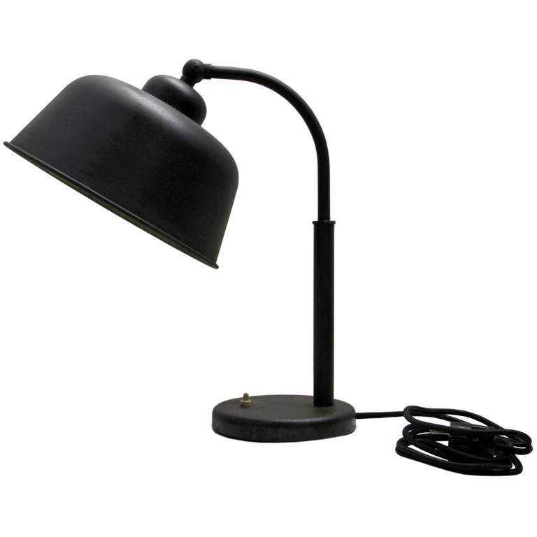 Vintage Black metal desk lamp with goose neck. 

All lamps have been made suitable by international standards for incandescent light bulbs, energy-efficient and LED bulbs with an E27 socket, max 150W. 100% safe. They can be set in operation