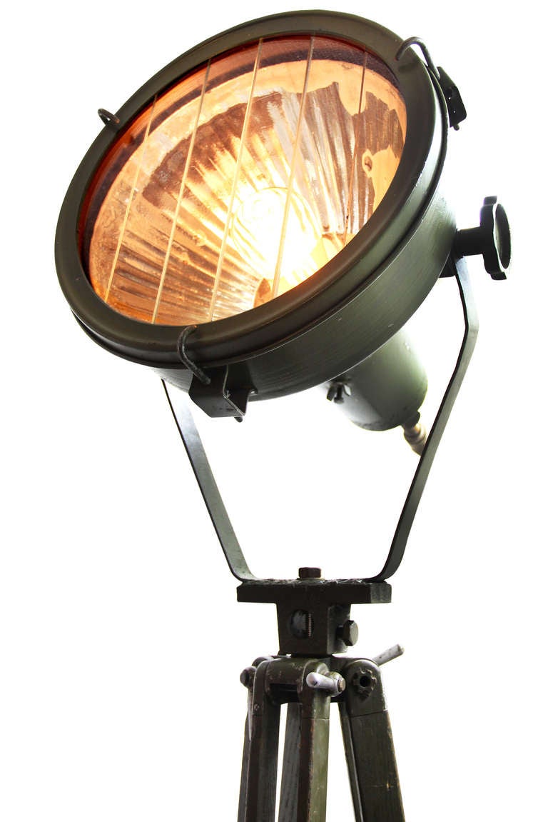 konin (14in stock)  Vintage Industrial Spotlight on wooden Tripod