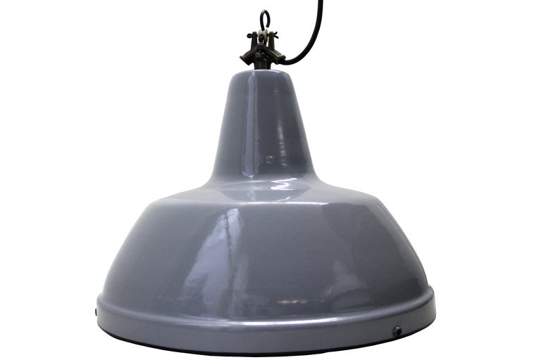 Dutch vintage industrial design classic. Gray enamel white interior. Weight  2.0 kg / 4,4 lb. 

All lamps have been made suitable by international standards for incandescent light bulbs, energy-efficient and LED bulbs with an E26/E27 socket, new