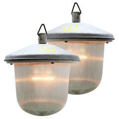 Bielawa | Pair of Vintage Industrial Hanging Lamps (2x)