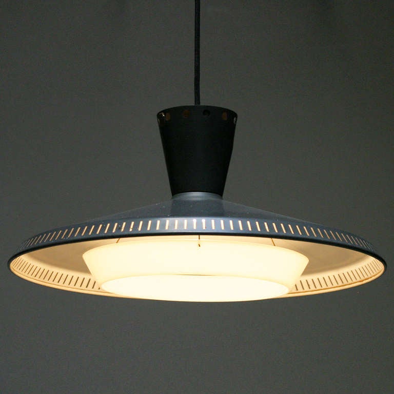 Mid-Century Modern Set of Two Pendant Lamps by Louis Kalff for Philips, Dutch 1950’s For Sale