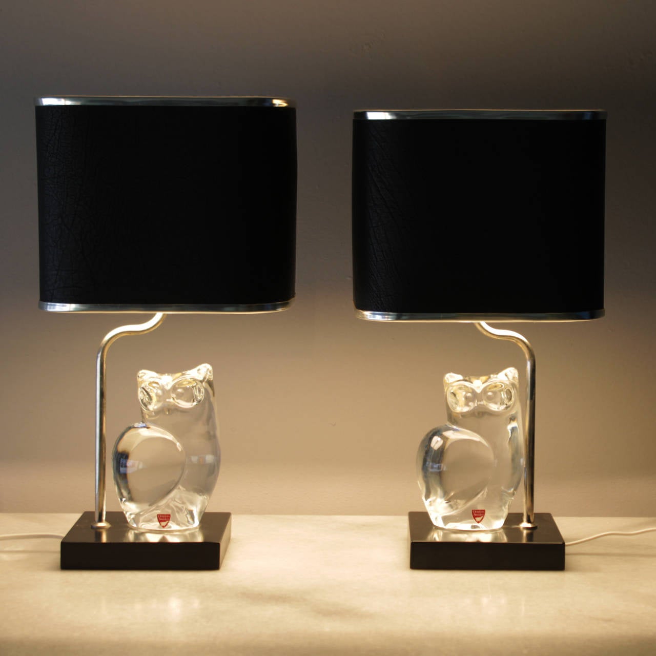 Metal Pair of Crystal Lamps by Olle Alberius for Orrefors For Sale