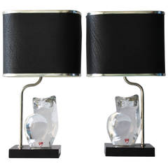 Pair of Crystal Lamps by Olle Alberius for Orrefors