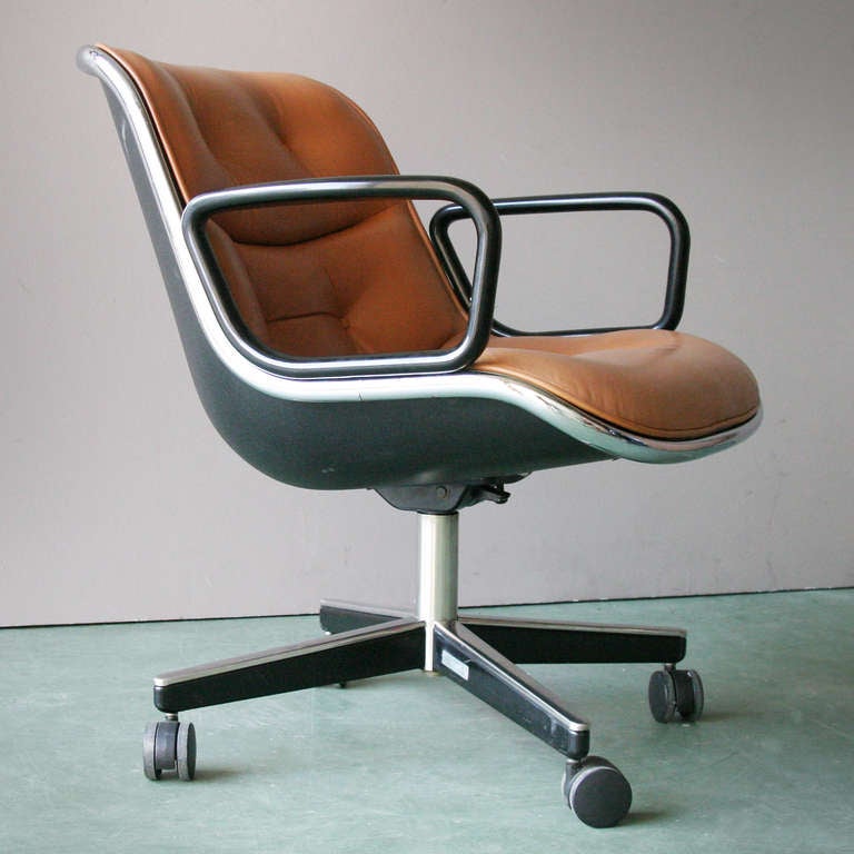 Fiberglass Four Leather Pollock 12E1 Chairs for Knoll