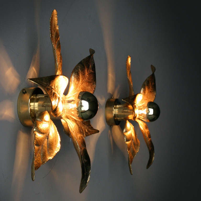 Late 20th Century Pair of Willy Daro Brass Wall Lights
