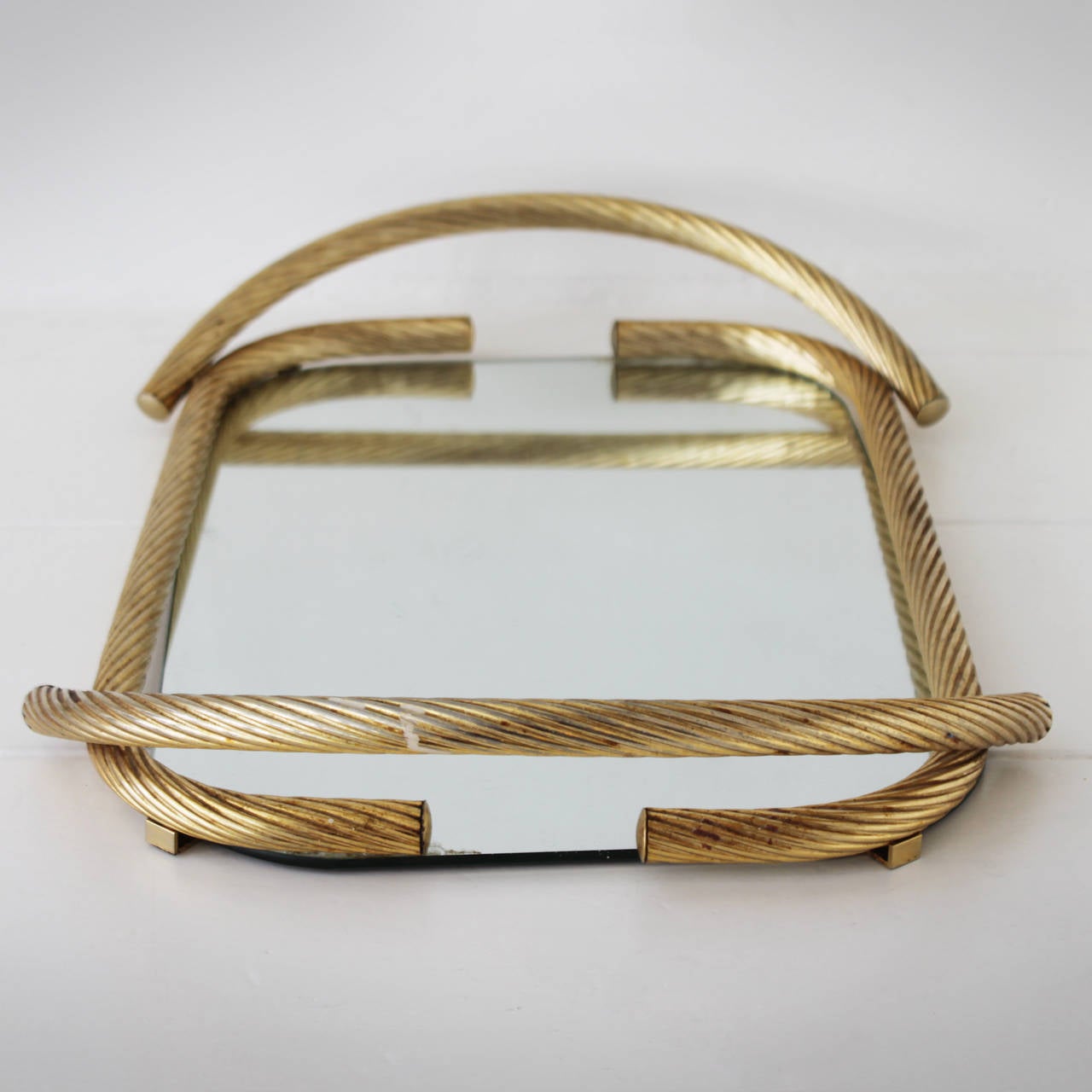 Metal French Rope Mirror Serving Tray For Sale