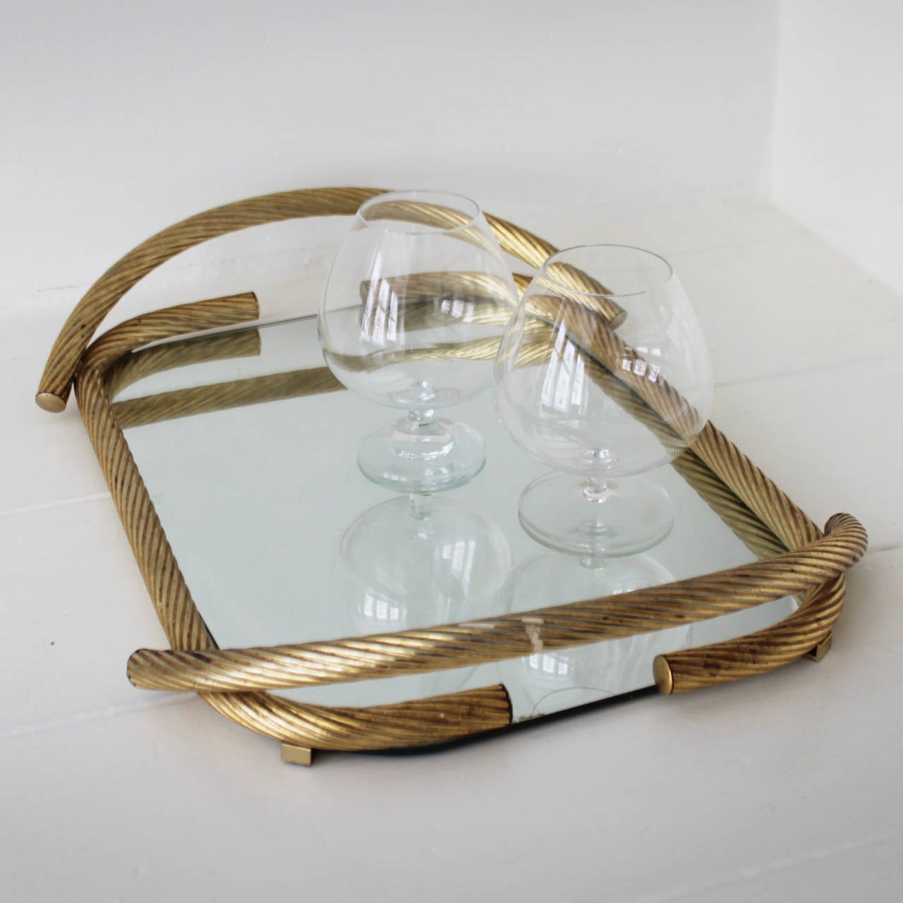 Late 20th Century French Rope Mirror Serving Tray For Sale