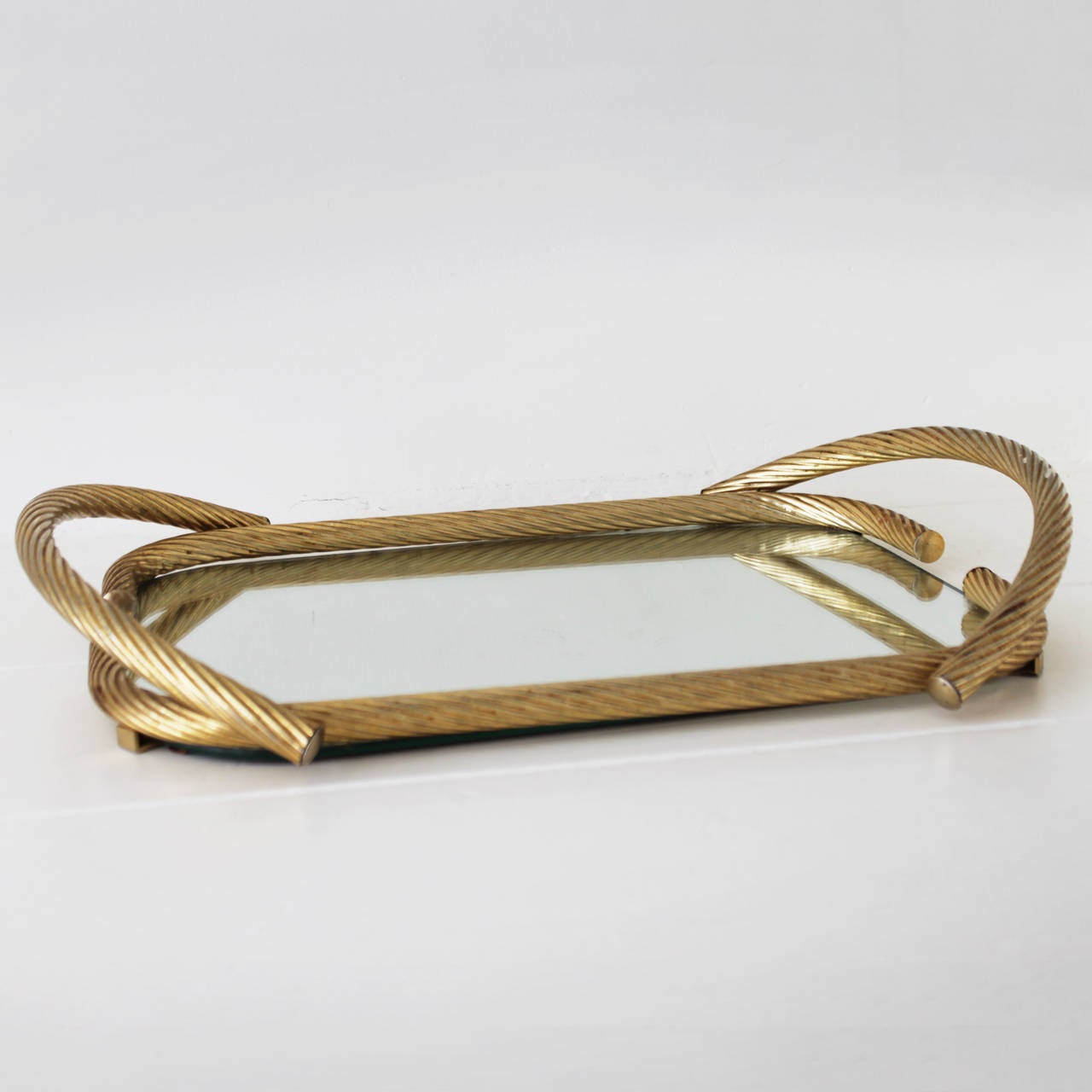 Gilt French Rope Mirror Serving Tray For Sale