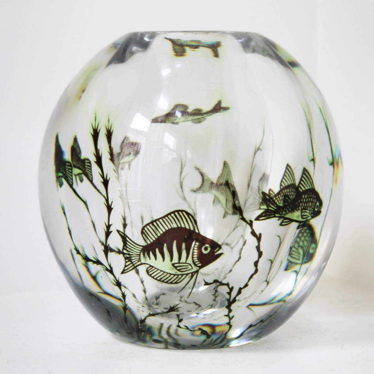 Blown Glass Swedish Orrefors Graal Vase by Edward Hald