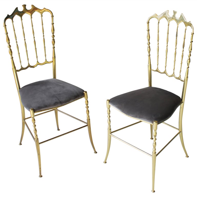 Pair of Brass Italian Chiavari Chairs For Sale