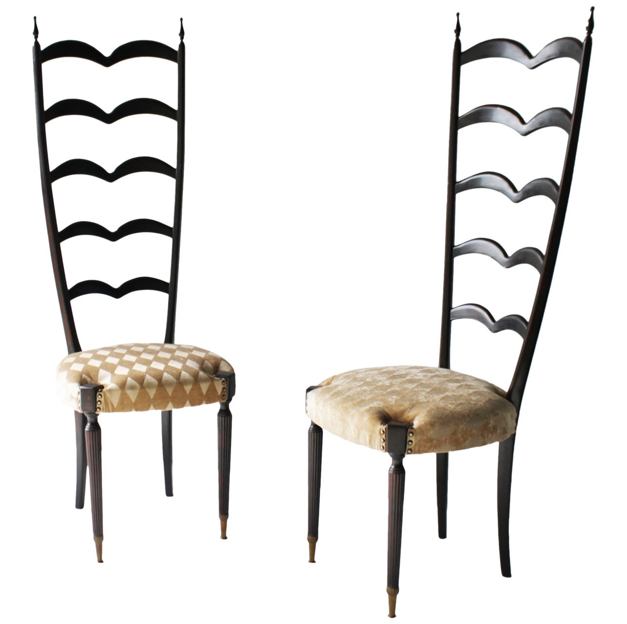 Pair of Highly Decorative Ladder Back Chairs by Paolo Buffa