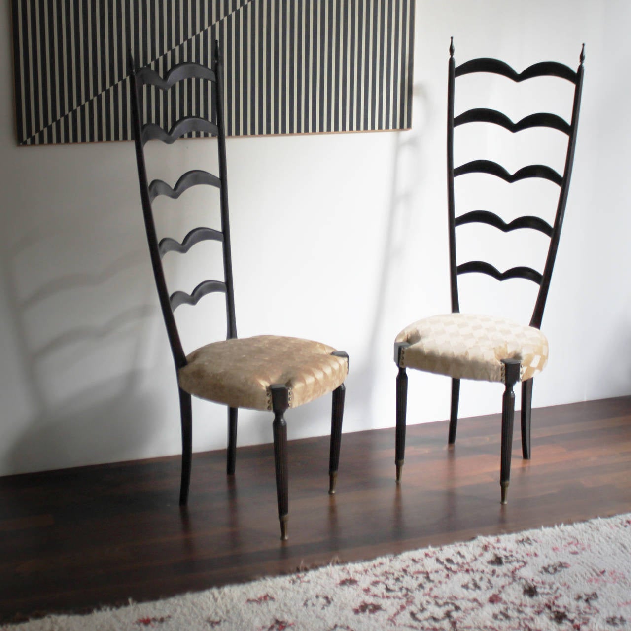 Pair of Highly Decorative Ladder Back Chairs by Paolo Buffa 1
