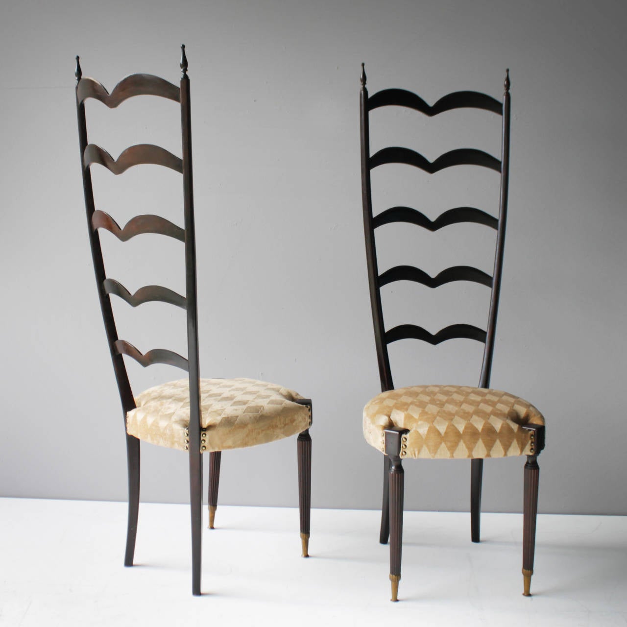 Italian Pair of Highly Decorative Ladder Back Chairs by Paolo Buffa