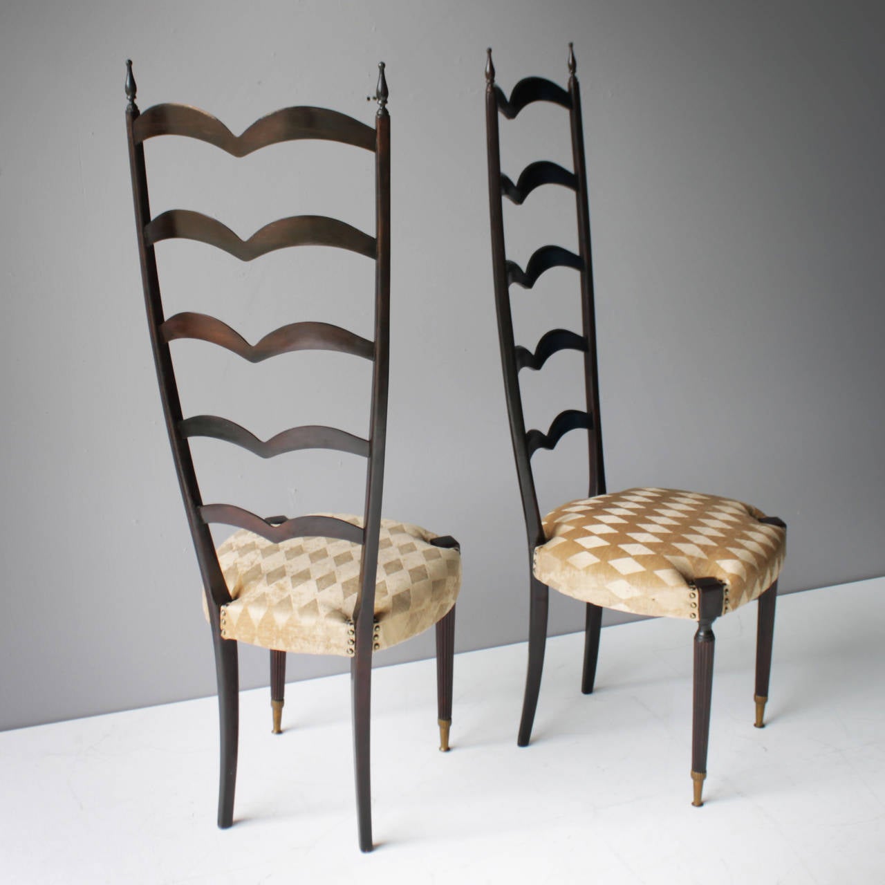 Mid-Century Modern Pair of Highly Decorative Ladder Back Chairs by Paolo Buffa