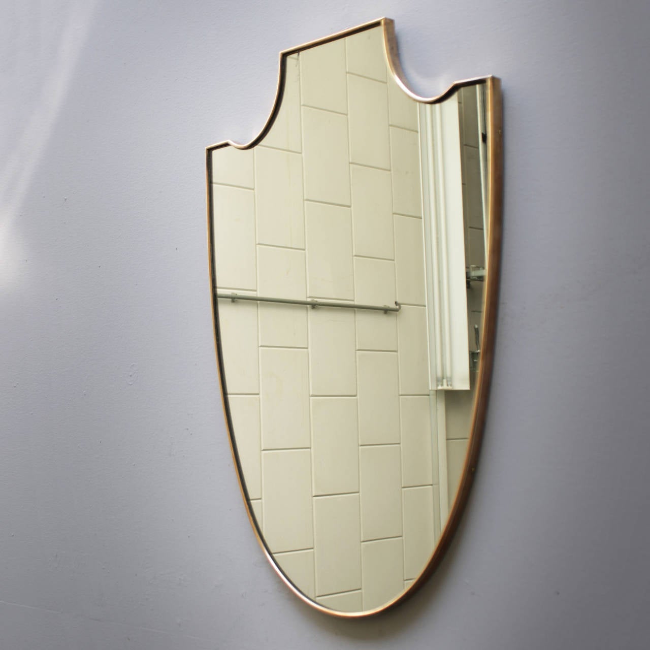 Mid-Century Modern Italian Brass Shield Mirror