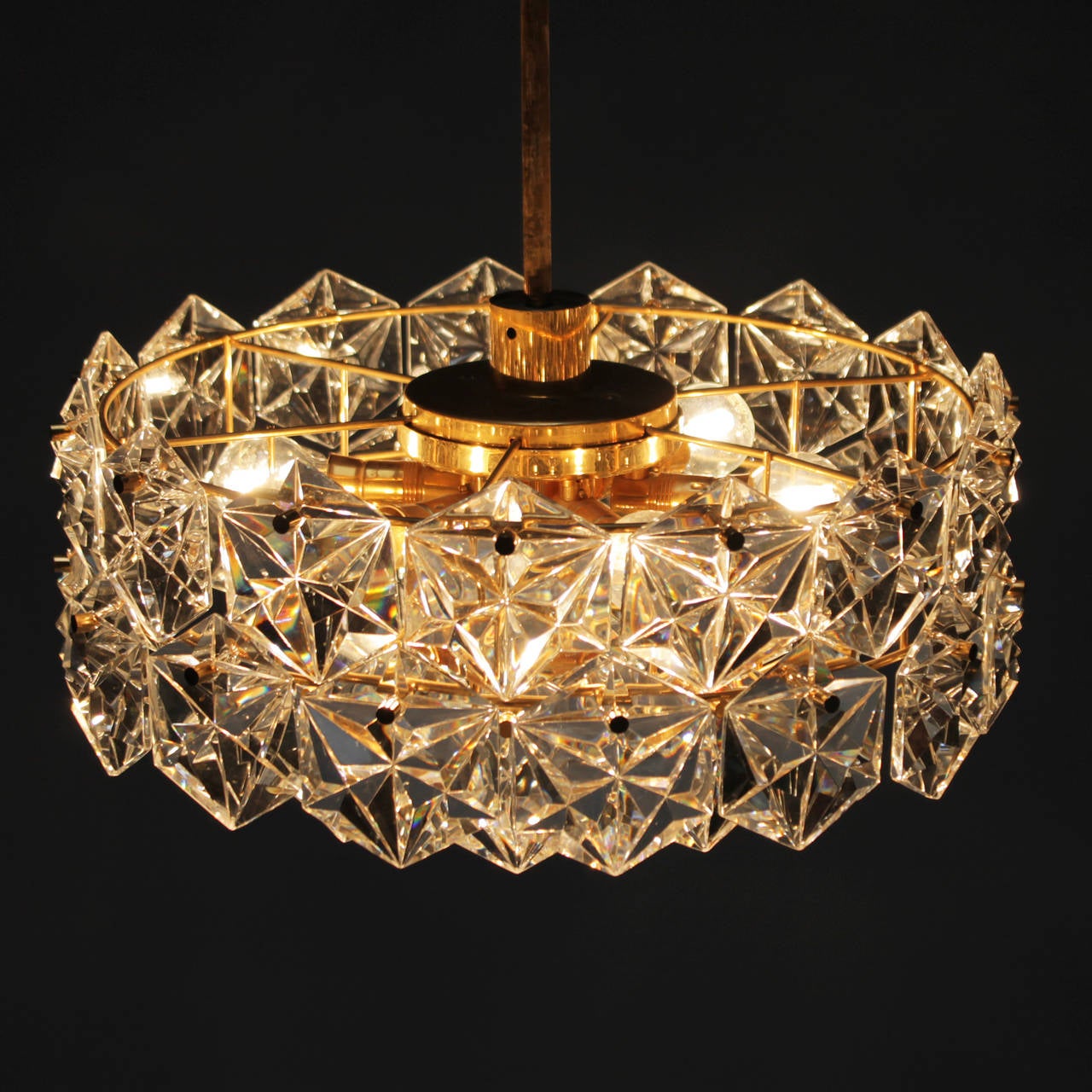 Late 20th Century Gold-Plated Kinkeldey Chandelier with Hexagonal Crystals