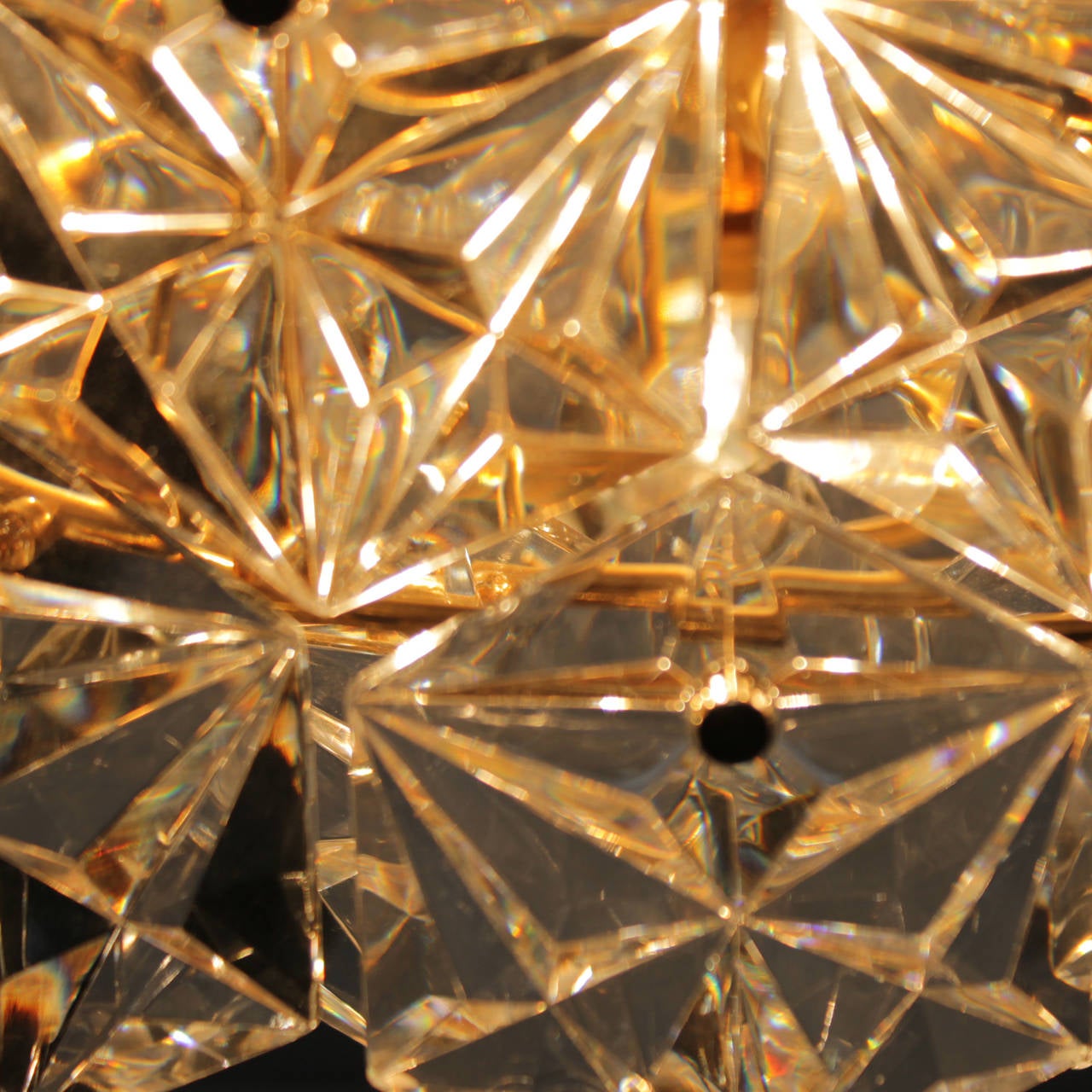 German Gold-Plated Kinkeldey Chandelier with Hexagonal Crystals