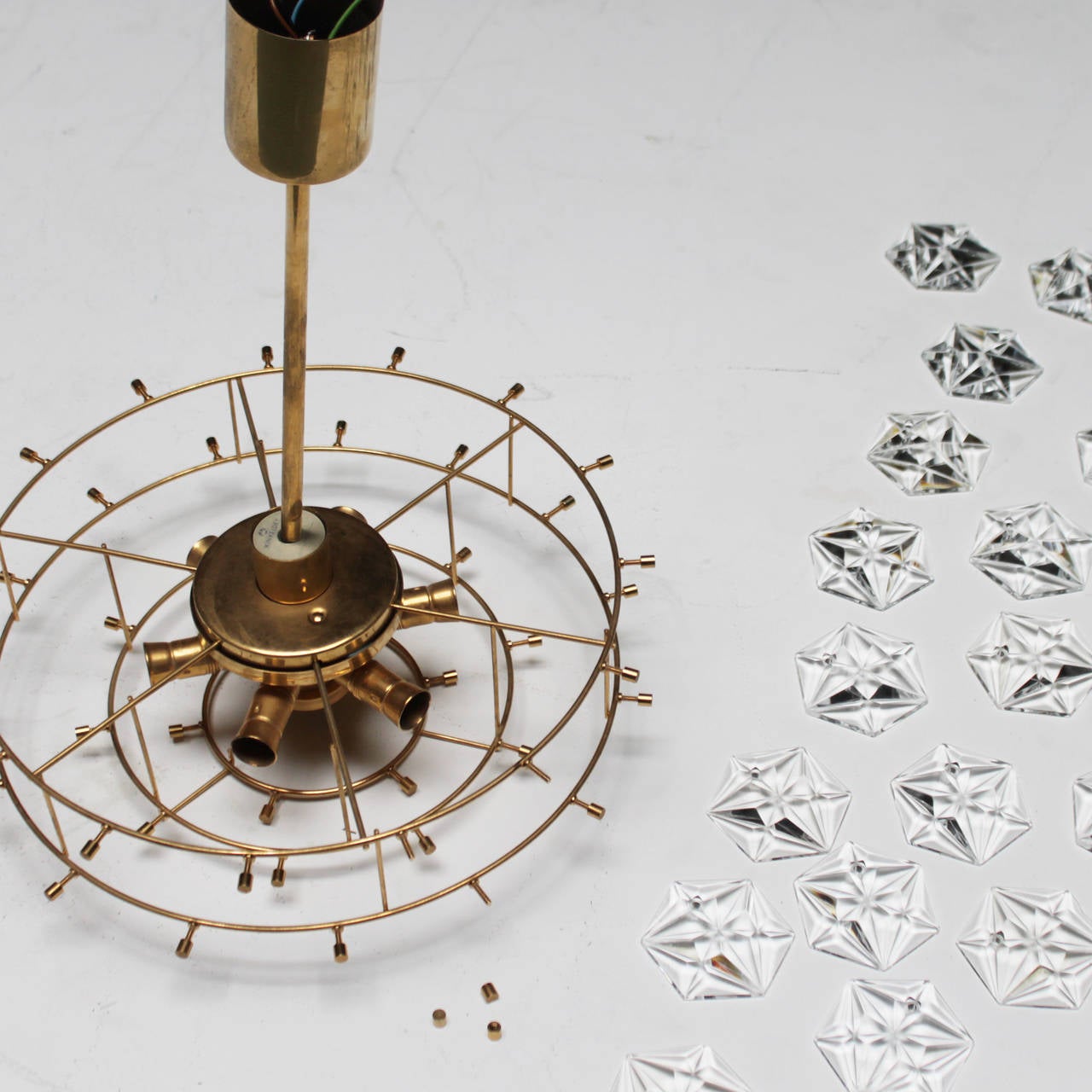Gold-Plated Kinkeldey Chandelier with Hexagonal Crystals 1