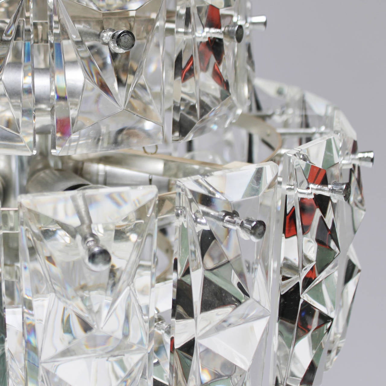 Nickel-Plated Kinkeldey Chandelier with Rectangular Crystals 1