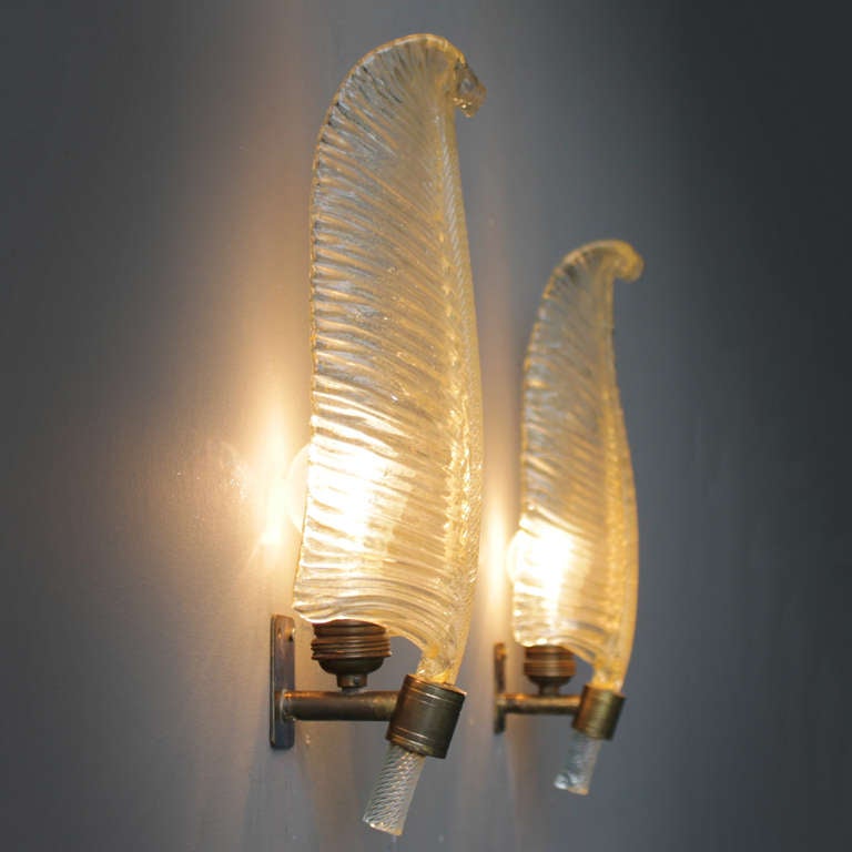 Pair of Italian Leaf Sconces for Barovier e Toso 2