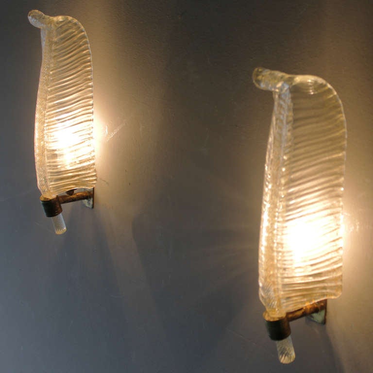 Pair of Italian Leaf Sconces for Barovier e Toso 3