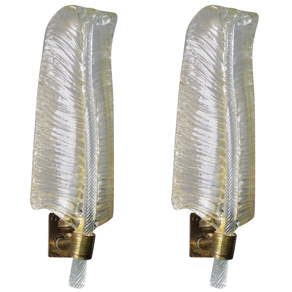Pair of Italian Leaf Sconces for Barovier e Toso