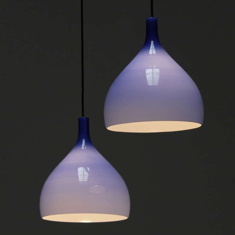 Mid-Century Modern Pair of Blue Pendants by Venini Murano