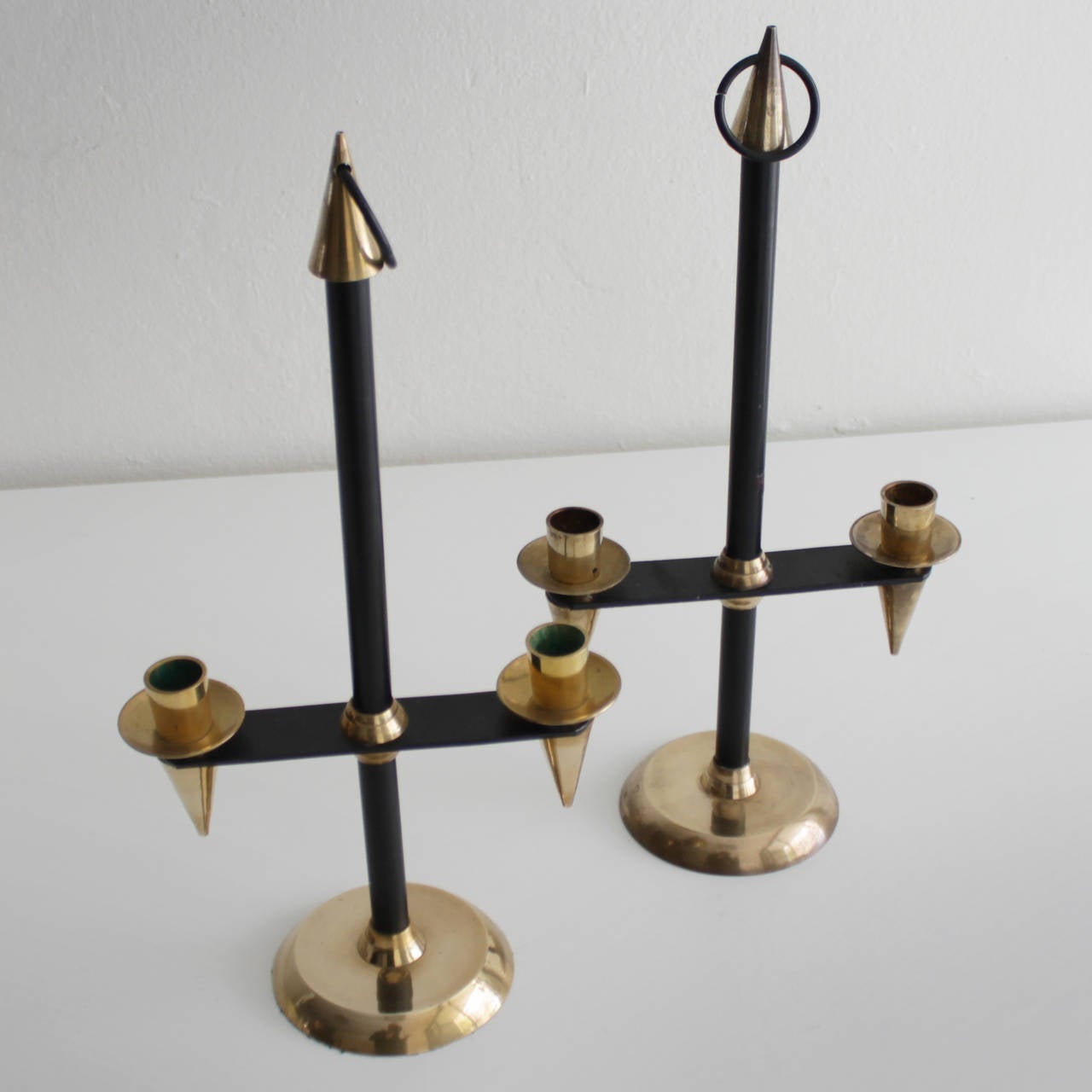 Enameled Pair of Candlesticks Attributed to Gio Ponti