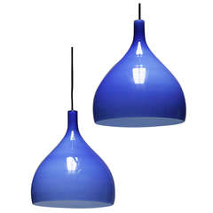 Pair of Blue Pendants by Venini Murano