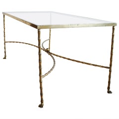 French Bagues Faux Bamboo Brass Cocktail Table