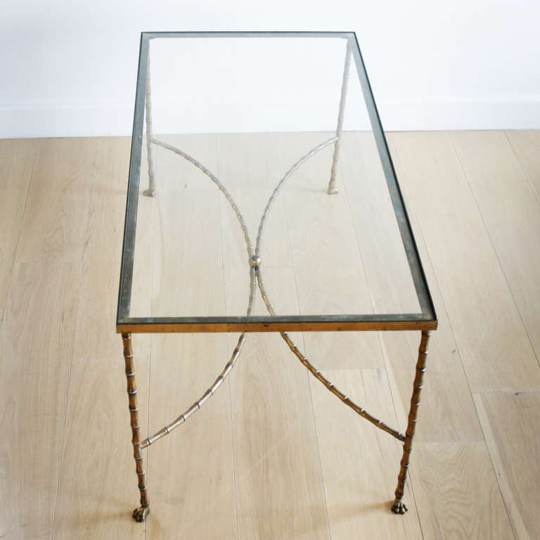 Mid-Century Modern French Bagues Faux Bamboo Brass Cocktail Table