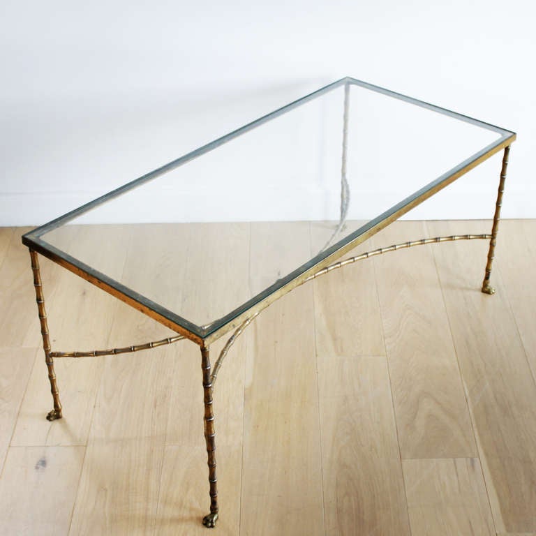 Mid-20th Century French Bagues Faux Bamboo Brass Cocktail Table