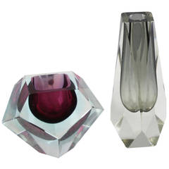 Pair of Murano Sommerso Faceted Glass Vases