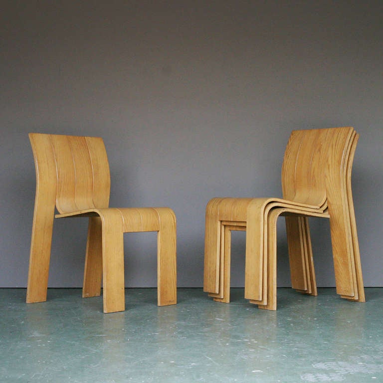 Late 20th Century Four Plywood Chairs by Gijs Bakker for Castelijn