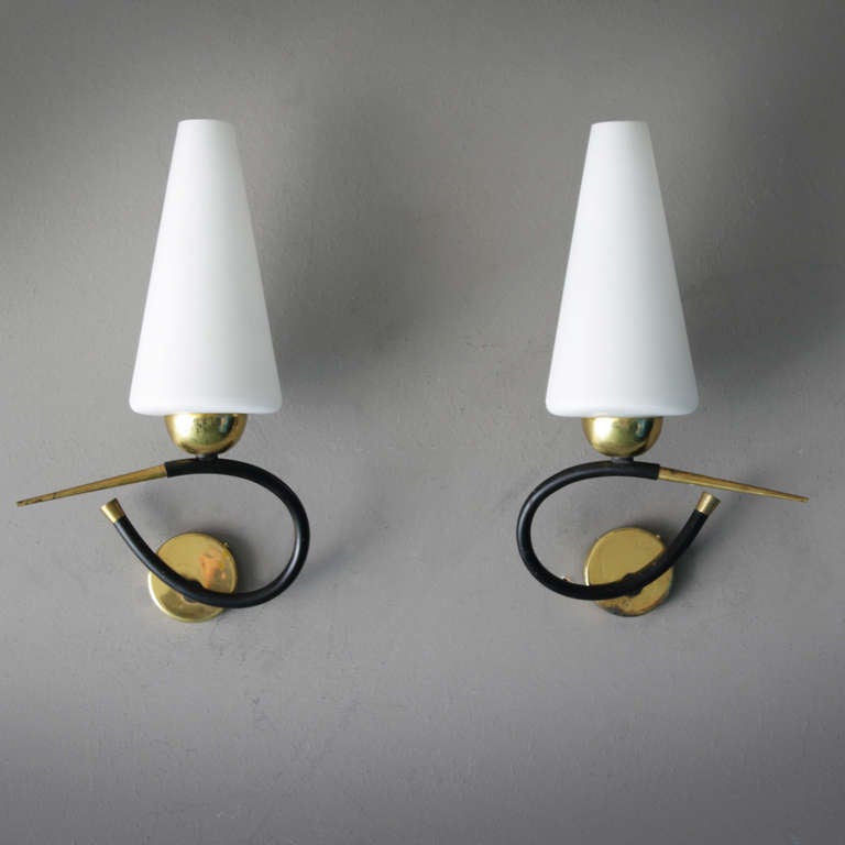 Mid-Century Modern Pair of French Sconces attributed by Maison Arlus