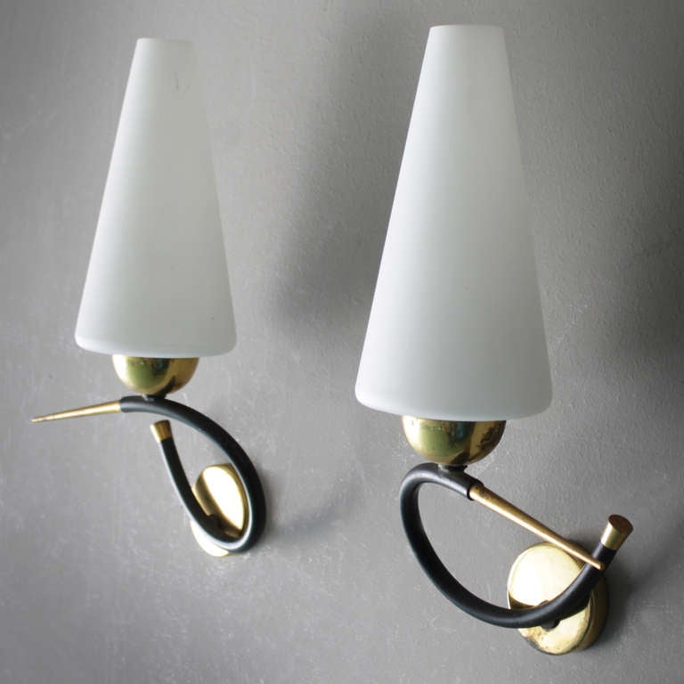 Metal Pair of French Sconces attributed by Maison Arlus