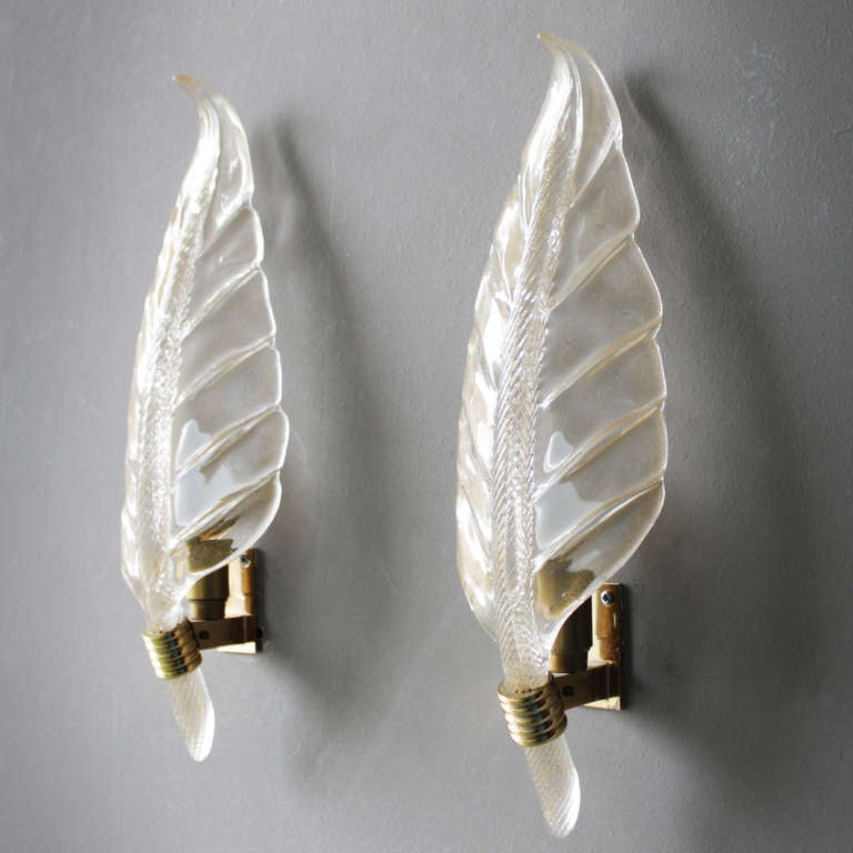 Mid-Century Modern Pair of Italian Leaf Sconces for Barovier e Toso