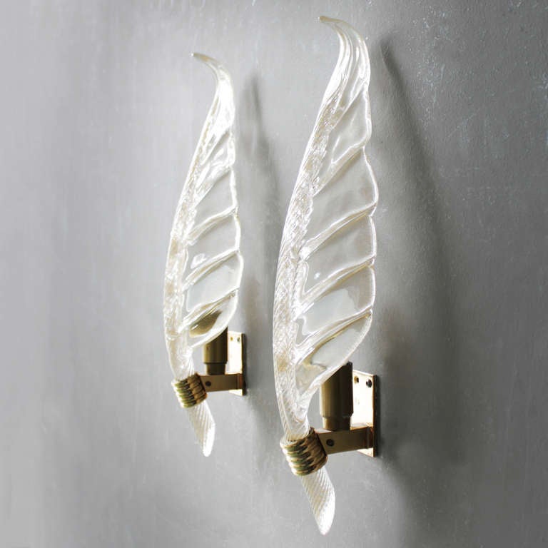 Pair of Italian Leaf Sconces for Barovier e Toso 1